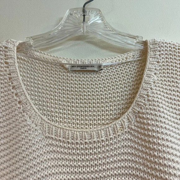 Mes Demoiselles 100% Cotton Knit Striped Wide Quarter Sleeve Pullover Sweater TU - Picture 9 of 12